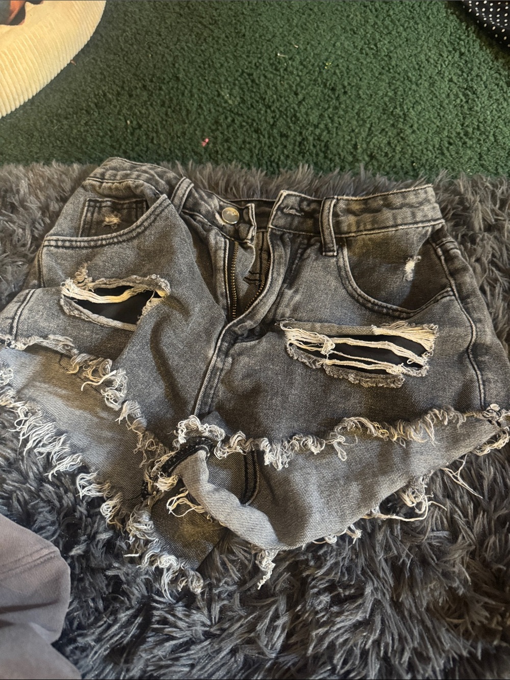 SHEIN Black Distressed High-Rise Denim Shorts